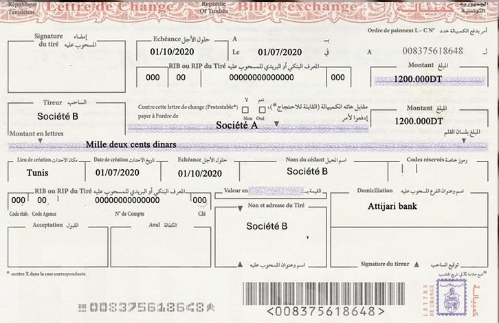 Lettre de change préremplie